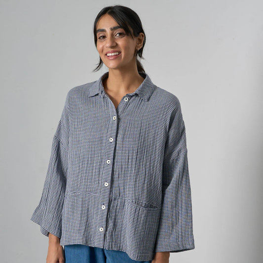 Anya Oversized  Blouse in Navy Check