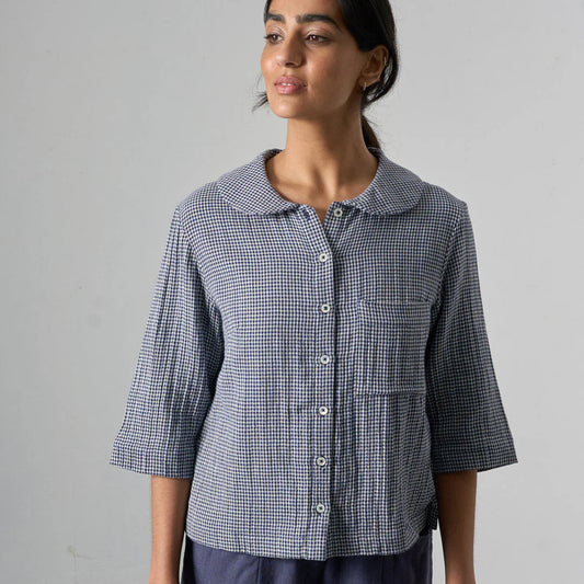 Rowan Casual Blouse in Navy Check