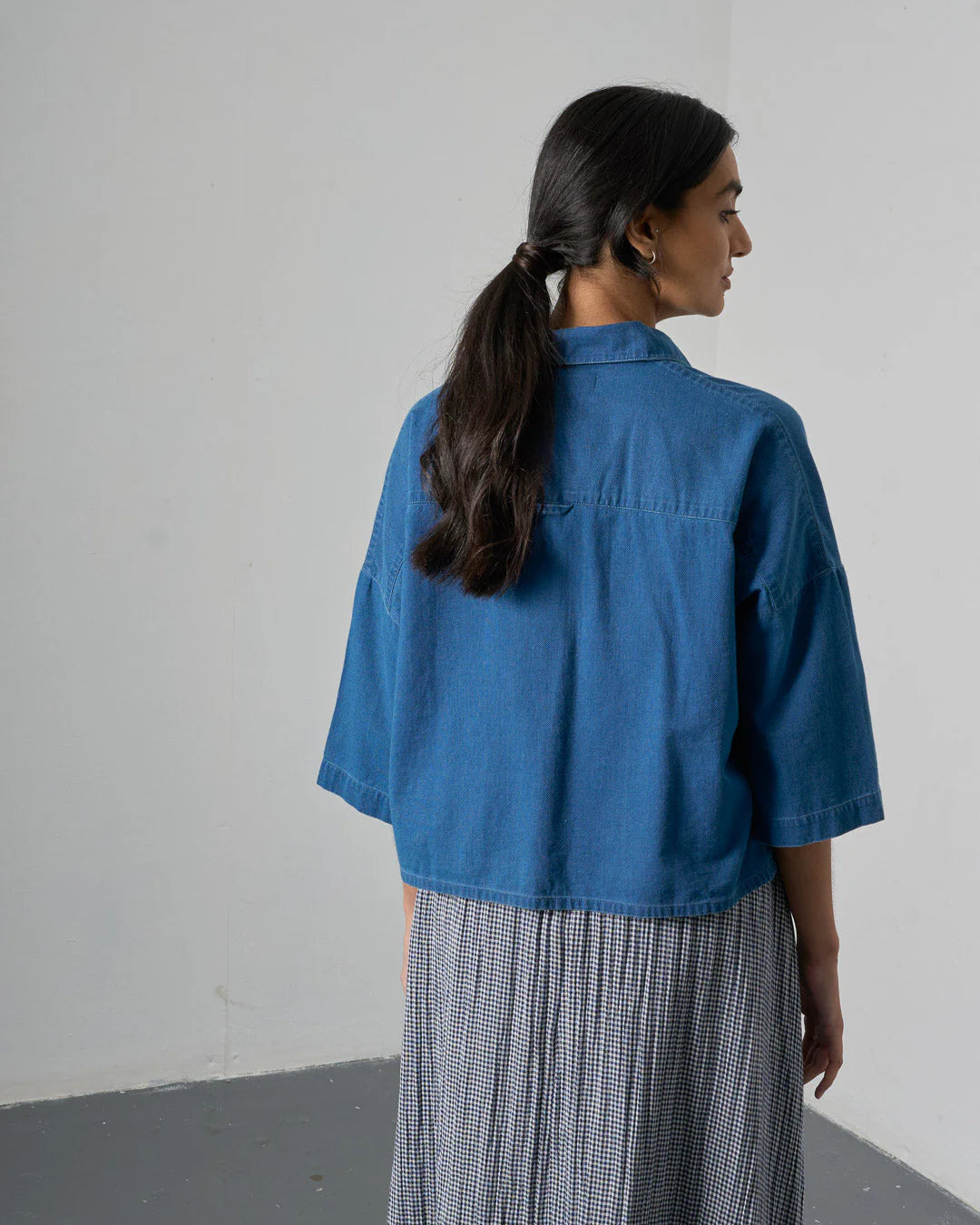 Anya Oversized Blouse in Textured Denim