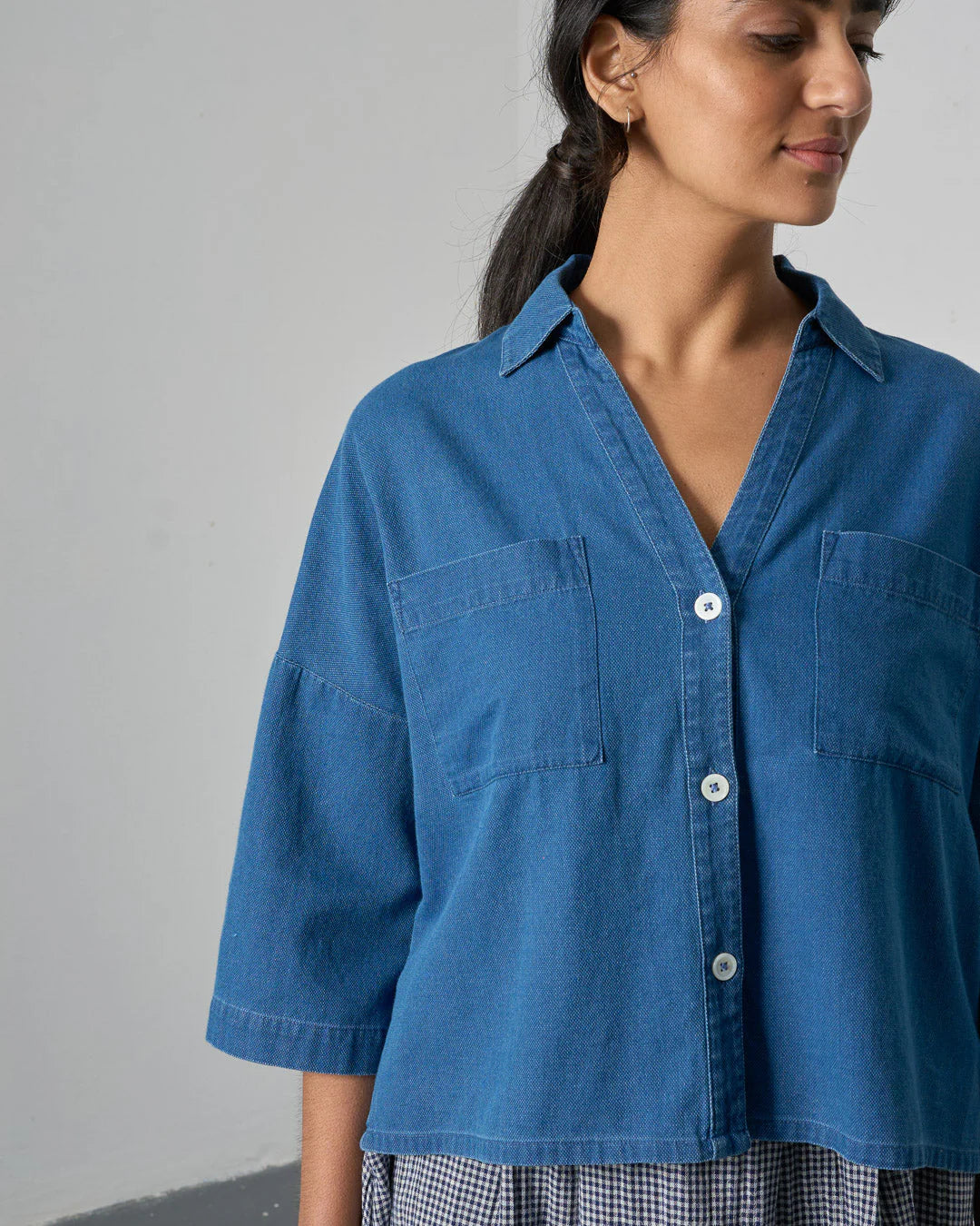 Ava Blouse in Textured Denim