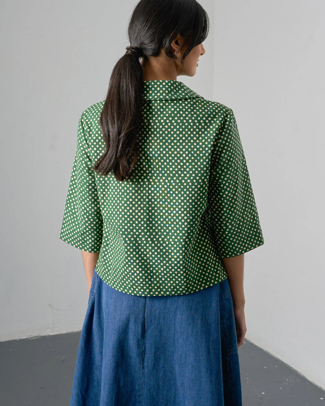 Rowan Casual Blouse in Green Dot