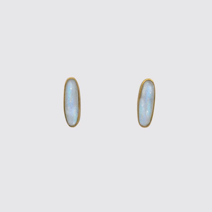 Jane Diaz | Rainbow Moonstone Elongated Oval Stud Earrings
