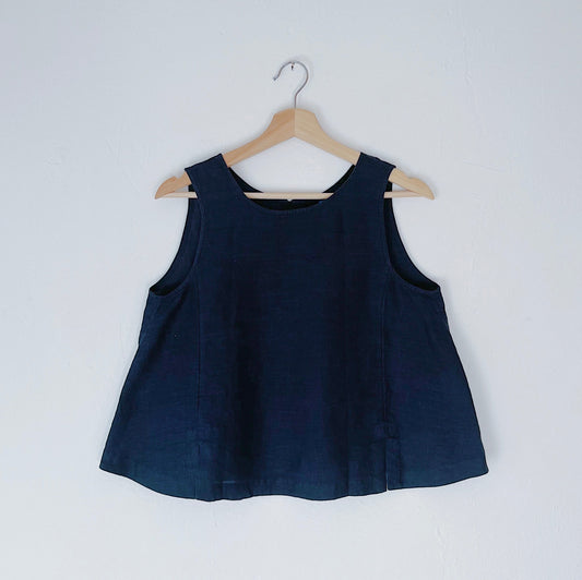 Button Back Tank in Navy