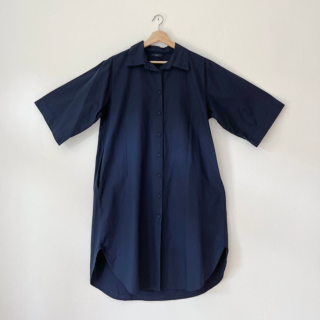 Baci | Button Up Pleated Back Shirt Dress in Dark Blue