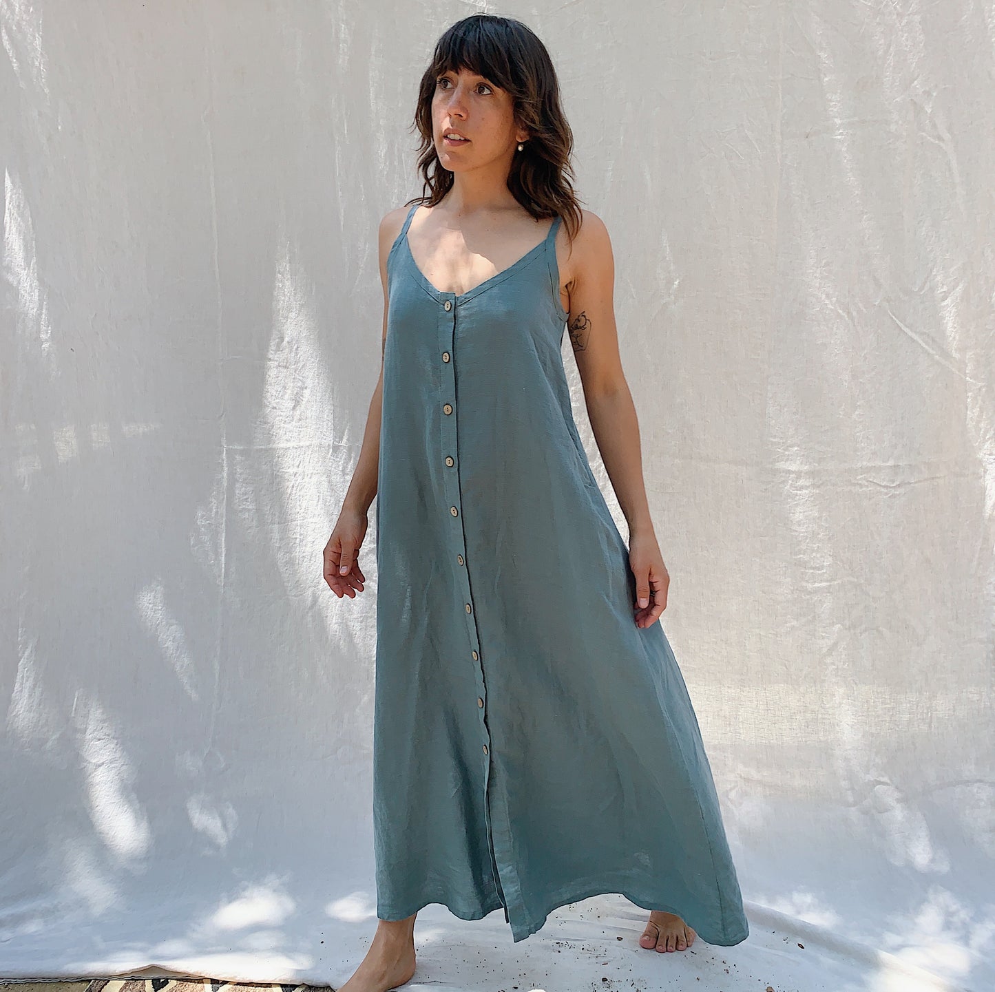 Button Front Dress in Sage