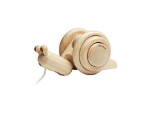 Load image into Gallery viewer, plan toys pull along snail laydown side view on white background
