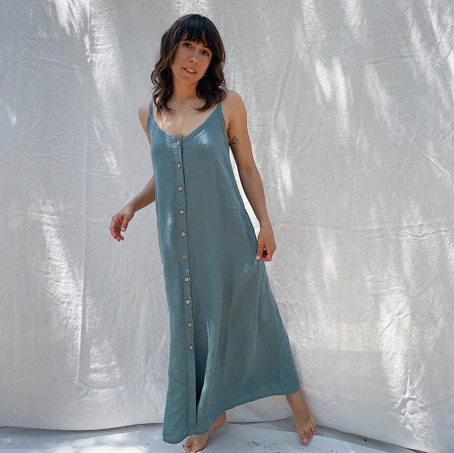 Button Front Dress in Sage
