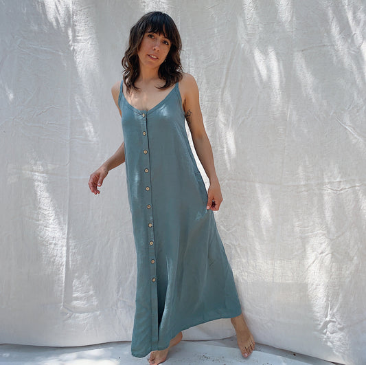 Button Front Dress in Sage