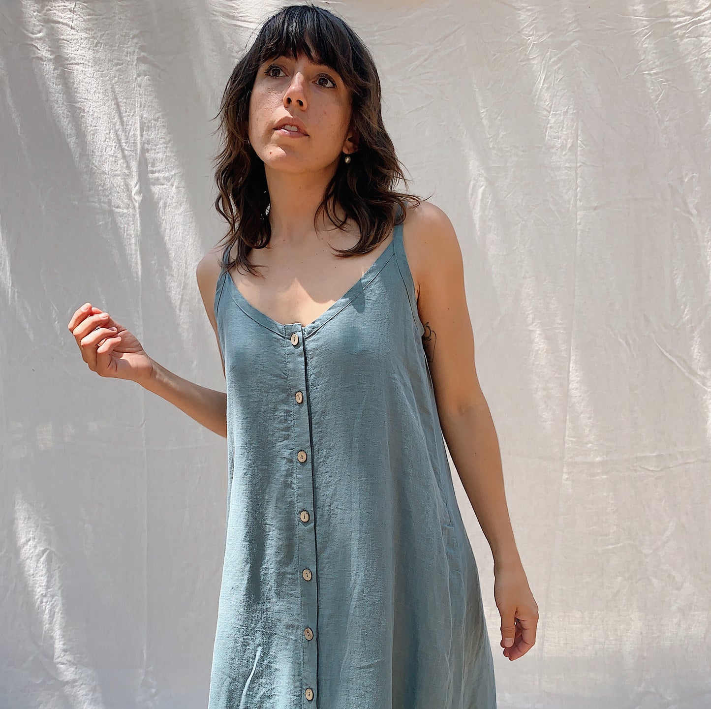 Button Front Dress in Sage