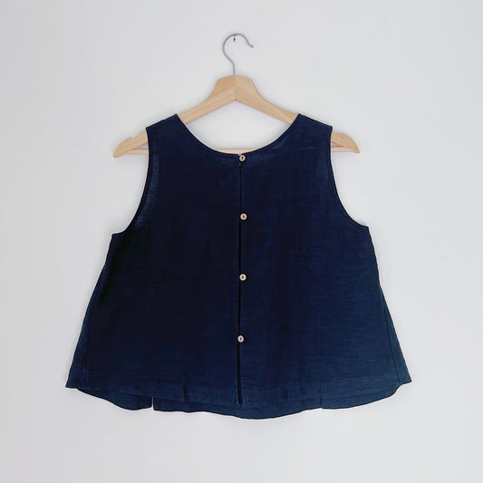 Button Back Tank in Navy