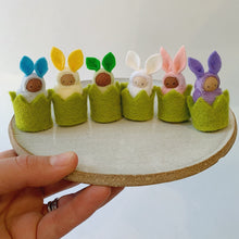 Load image into Gallery viewer, felt baby bunnies lined up on little tray front view
