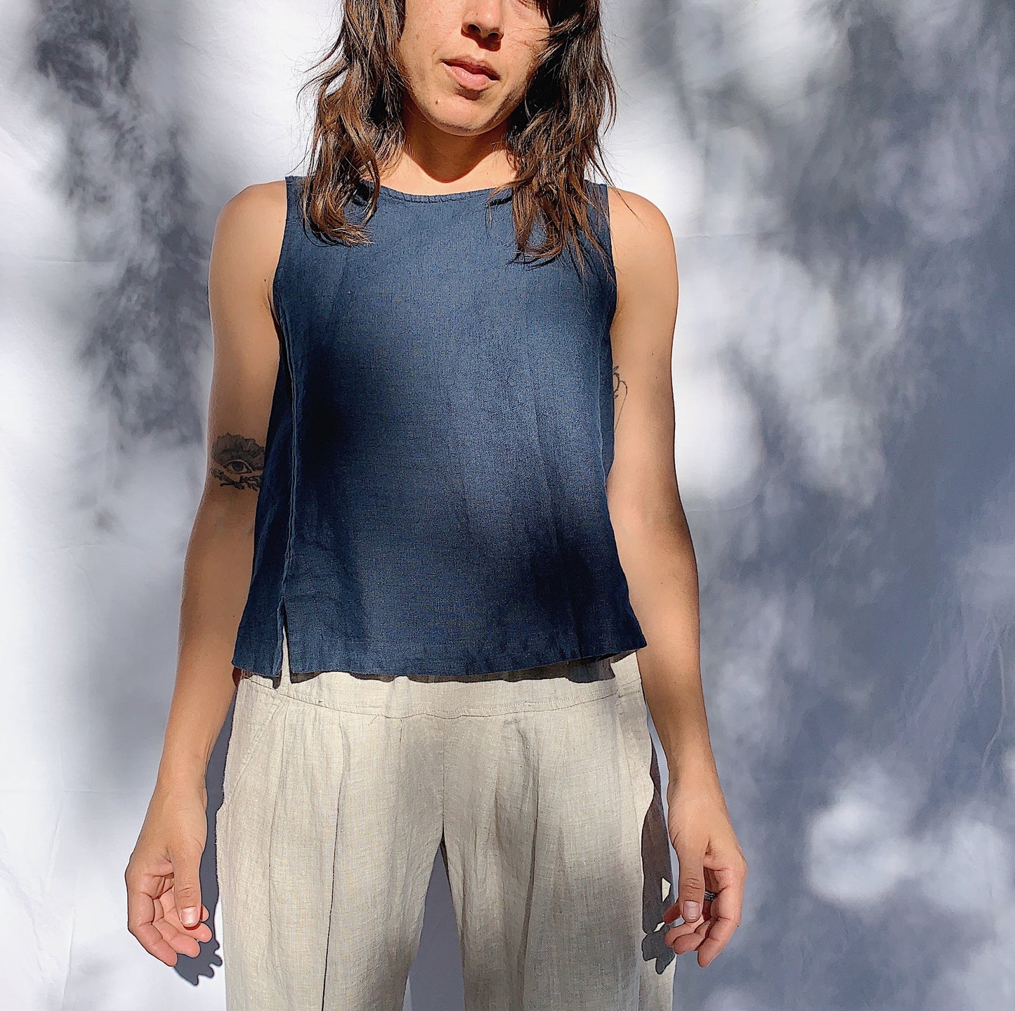 Button Back Tank in Navy