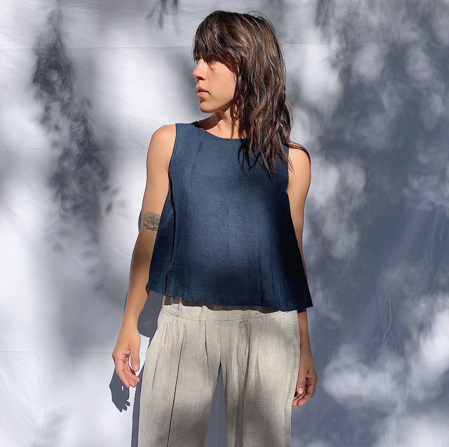 Button Back Tank in Navy