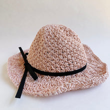 Load image into Gallery viewer, girls paper braid hat pink laydown detail shot on white background

