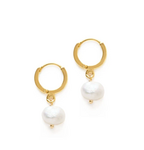 Load image into Gallery viewer, amano studio pearl hoops seen laid flat top view on white background
