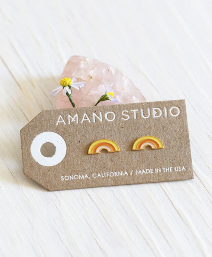 amano studio retro rainbow earrings laydown in card backing