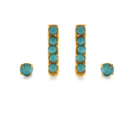 amano stud set turquoise laydown on white background