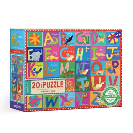 eeboo animal abc puzzle front cover shot in package on white background