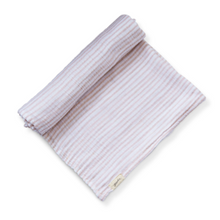 Load image into Gallery viewer, pehr striped swaddle petal laydown half rolled on white background
