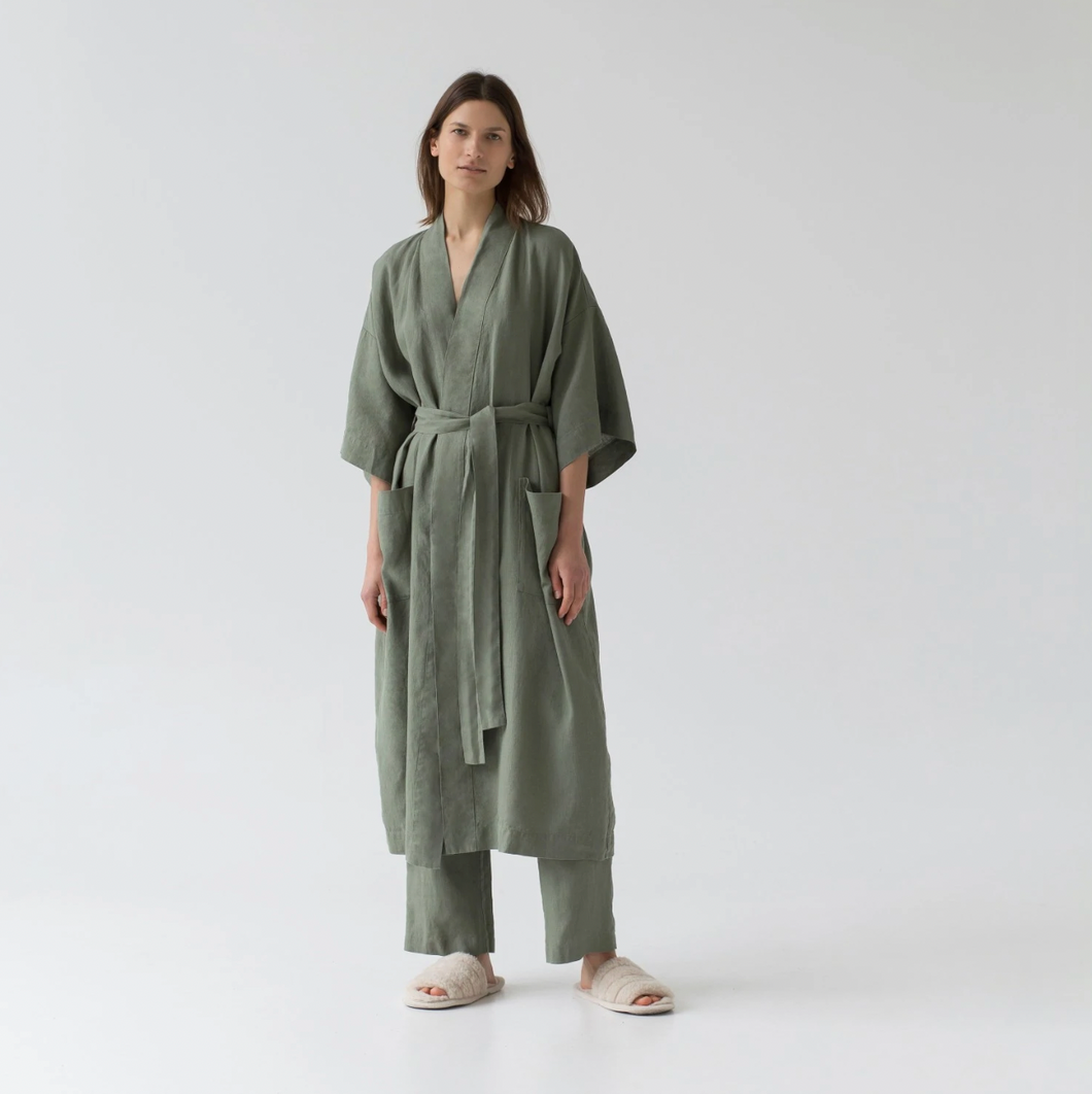 Linen Tales | Unisex Linen Summer Bathrobe in Clover