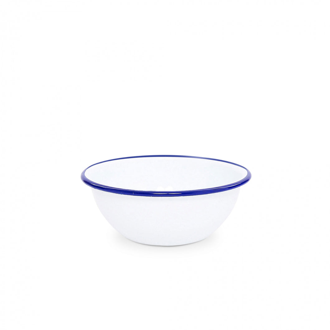 Enamelware | Vintage Cereal Bowl with Blue Rim