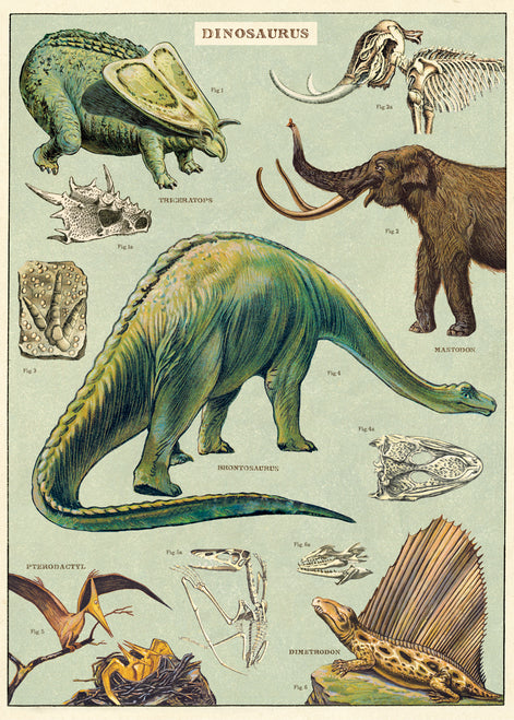 This print features reproductions of vintage dinosaurs.