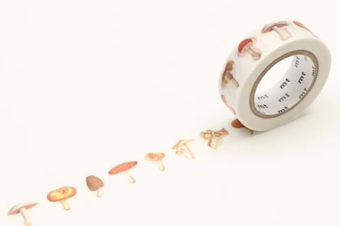 mt washi tape mushroom rolled out partway on white background