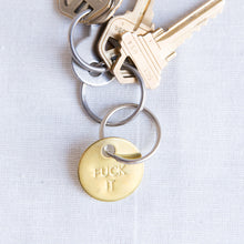 Load image into Gallery viewer, brass fuck it keychain with keys from los angeles
