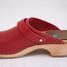 Load image into Gallery viewer, close up inner side view alma clog red from sweden

